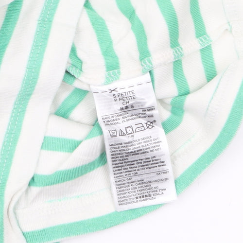 GAP Women’s Green White Striped Boat Neck 3/4 Sleeve Petite T-Shirt S
