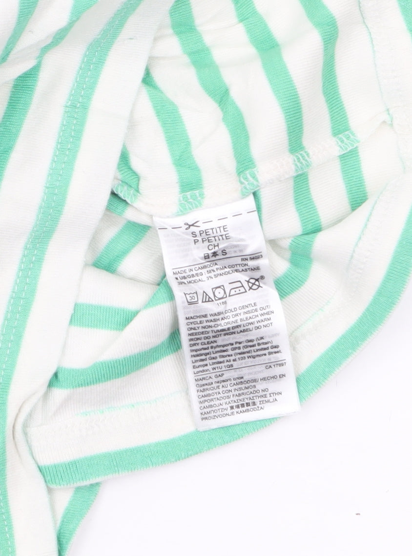 GAP Women’s Green White Striped Boat Neck 3/4 Sleeve Petite T-Shirt S