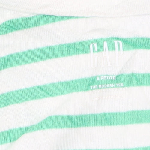 GAP Women’s Green White Striped Boat Neck 3/4 Sleeve Petite T-Shirt S