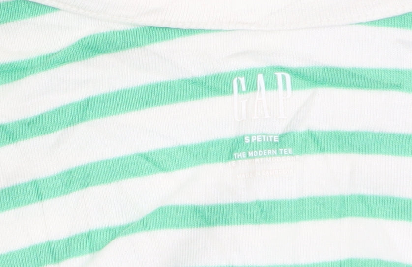 GAP Women’s Green White Striped Boat Neck 3/4 Sleeve Petite T-Shirt S