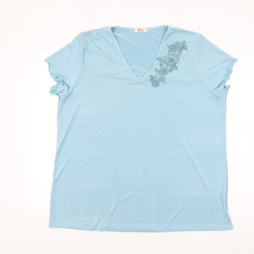 Elvi Women's Blue V-Neck Stretch T-Shirt Size 16