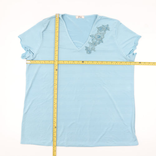 Elvi Women's Blue V-Neck Stretch T-Shirt Size 16