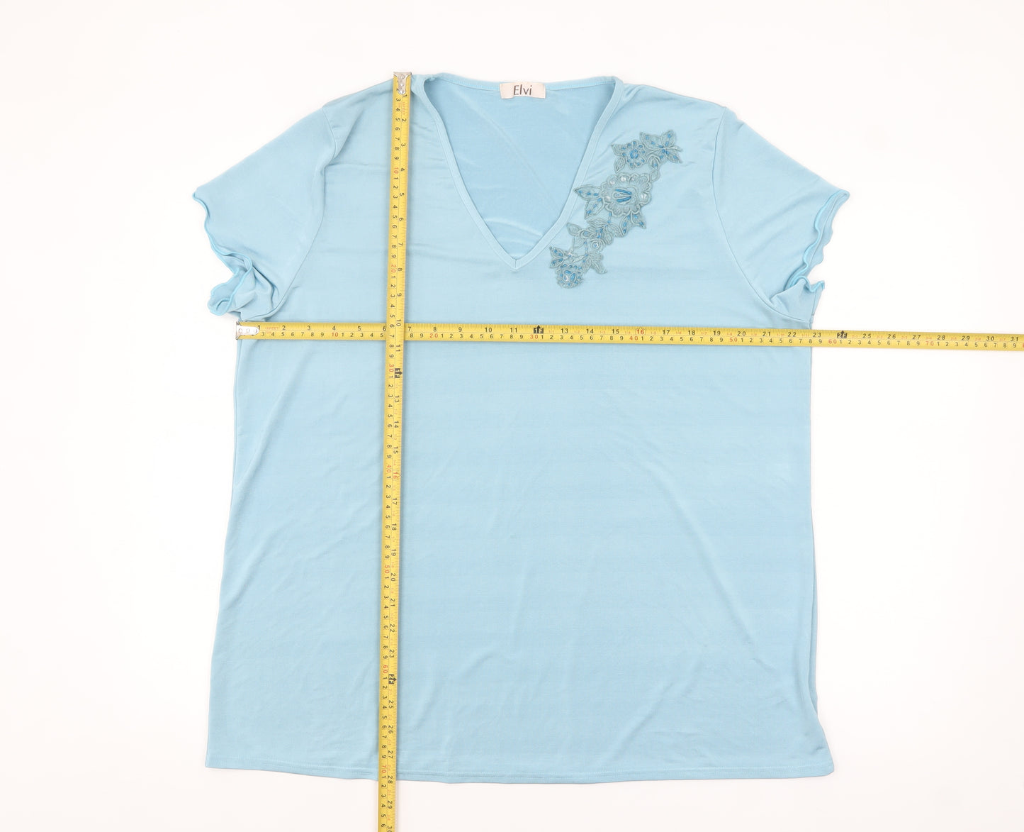 Elvi Women's Blue V-Neck Stretch T-Shirt Size 16