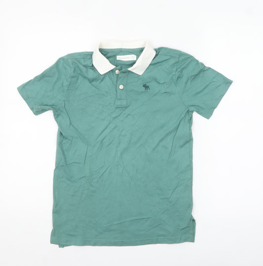 Abercrombie Kids Boys Green Polo Shirt 11-12 Years Short Sleeve Cotton