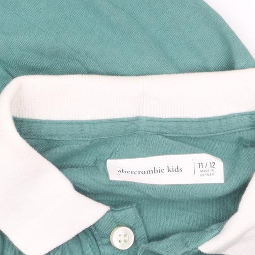 Abercrombie Kids Boys Green Polo Shirt 11-12 Years Short Sleeve Cotton