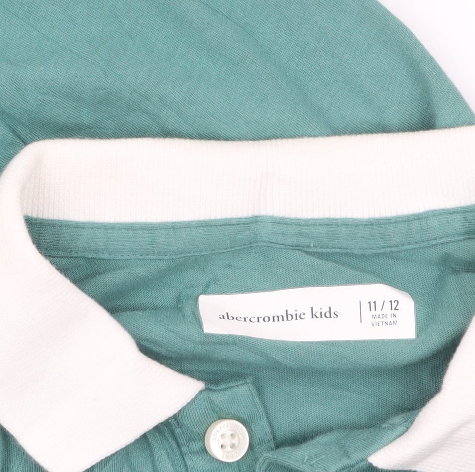 Abercrombie Kids Boys Green Polo Shirt 11-12 Years Short Sleeve Cotton