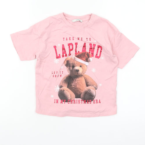 George Girls Pink Teddy Bear Christmas T-Shirt 7-8 Years Cotton
