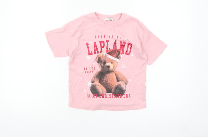 George Girls Pink Teddy Bear Christmas T-Shirt 7-8 Years Cotton