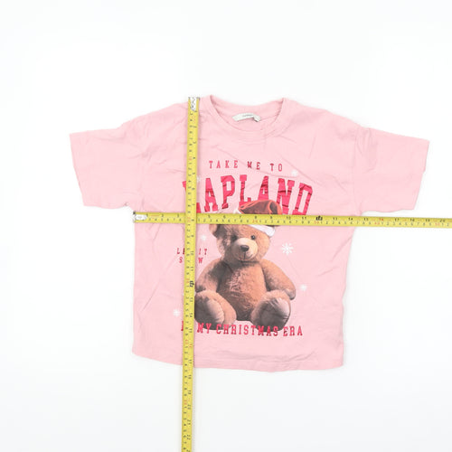 George Girls Pink Teddy Bear Christmas T-Shirt 7-8 Years Cotton