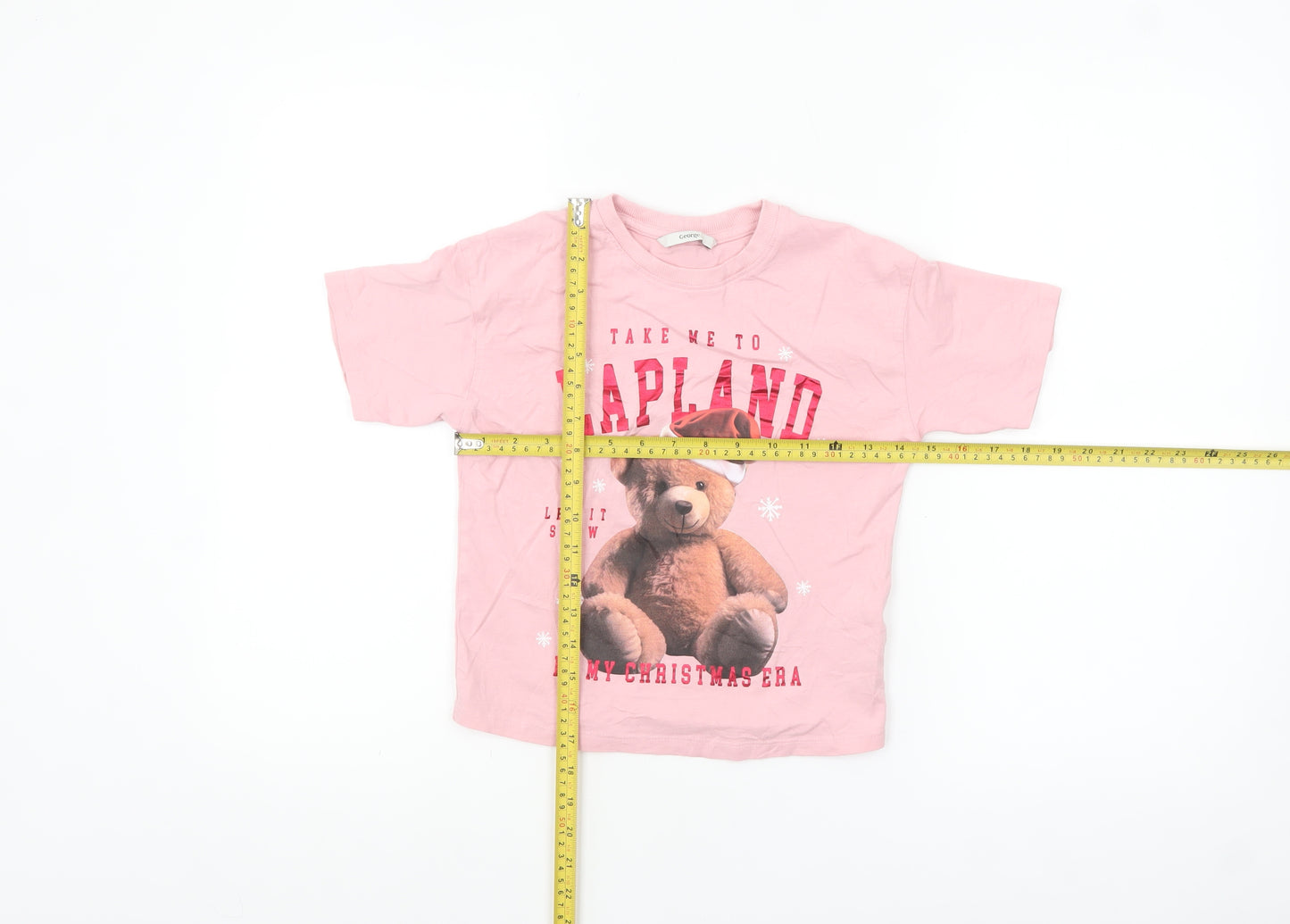 George Girls Pink Teddy Bear Christmas T-Shirt 7-8 Years Cotton