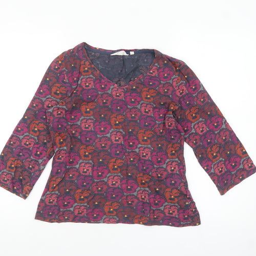 Seasalt Cornwall Women’s Multicoloured Floral Cotton V-Neck Top Size 10