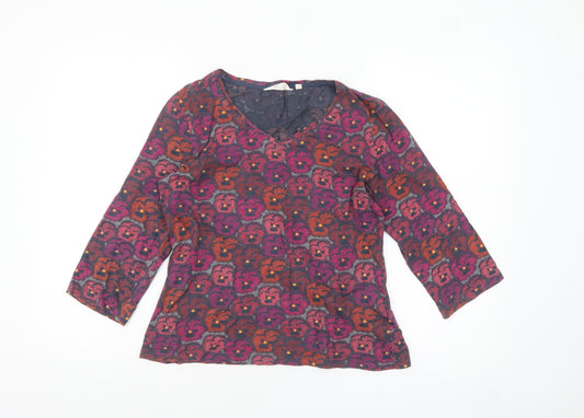 Seasalt Cornwall Women’s Multicoloured Floral Cotton V-Neck Top Size 10