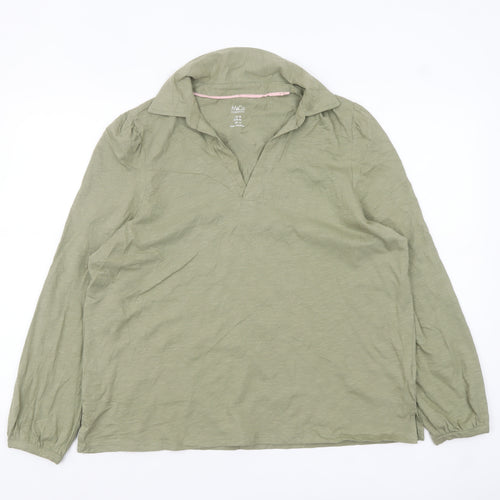 M&Co Women’s Green Collared Long Sleeve Cotton Blouse Size 18