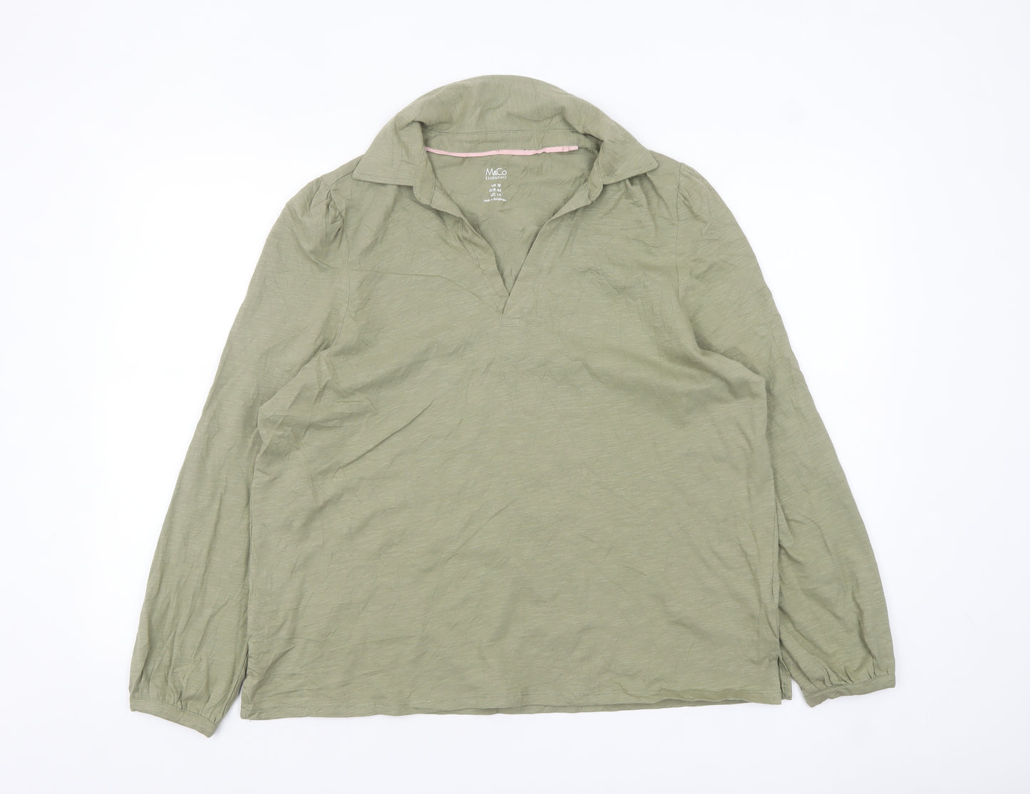 M&Co Women’s Green Collared Long Sleeve Cotton Blouse Size 18