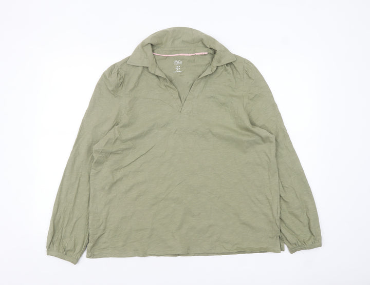 M&Co Women’s Green Collared Long Sleeve Cotton Blouse Size 18