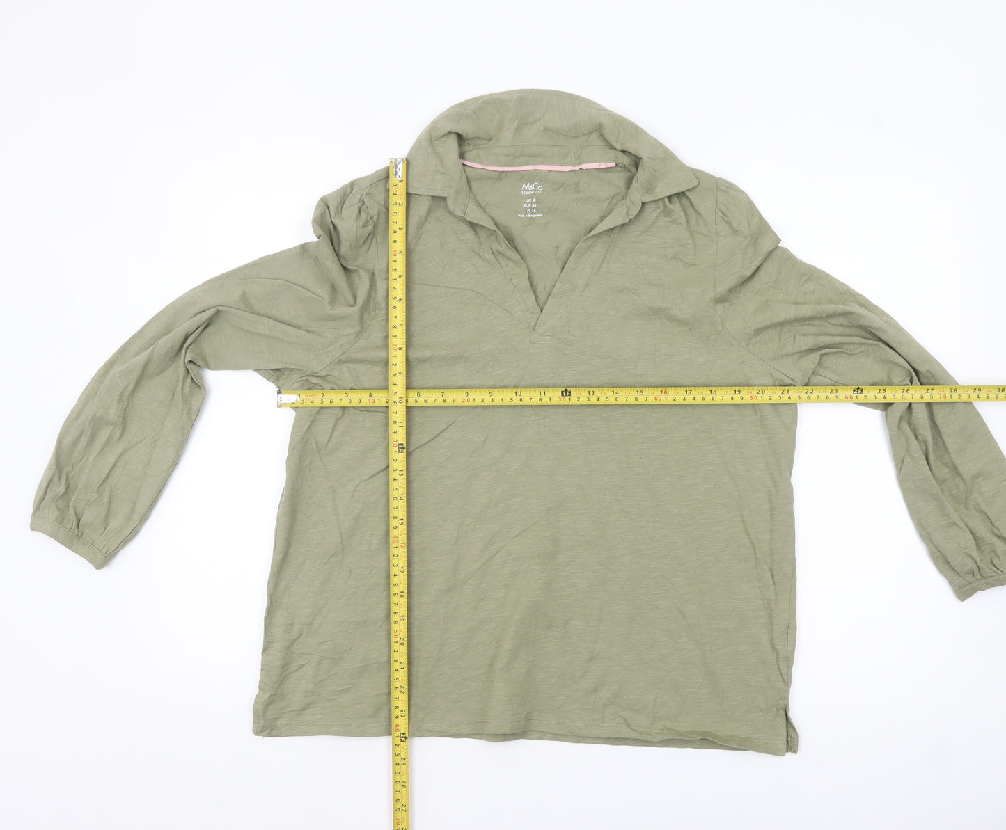 M&Co Women’s Green Collared Long Sleeve Cotton Blouse Size 18