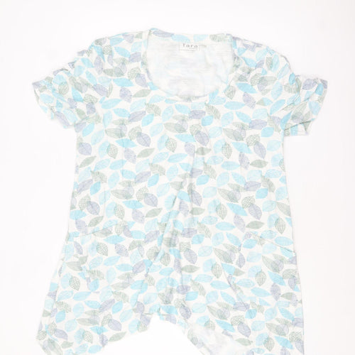 Tara Women Blue Leaf Print Cotton Tunic T-Shirt Size M