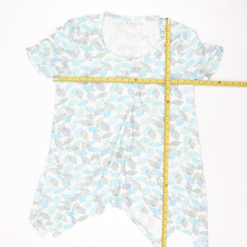 Tara Women Blue Leaf Print Cotton Tunic T-Shirt Size M