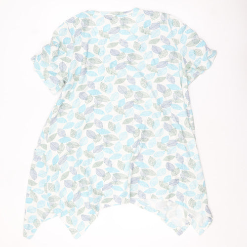 Tara Women Blue Leaf Print Cotton Tunic T-Shirt Size M