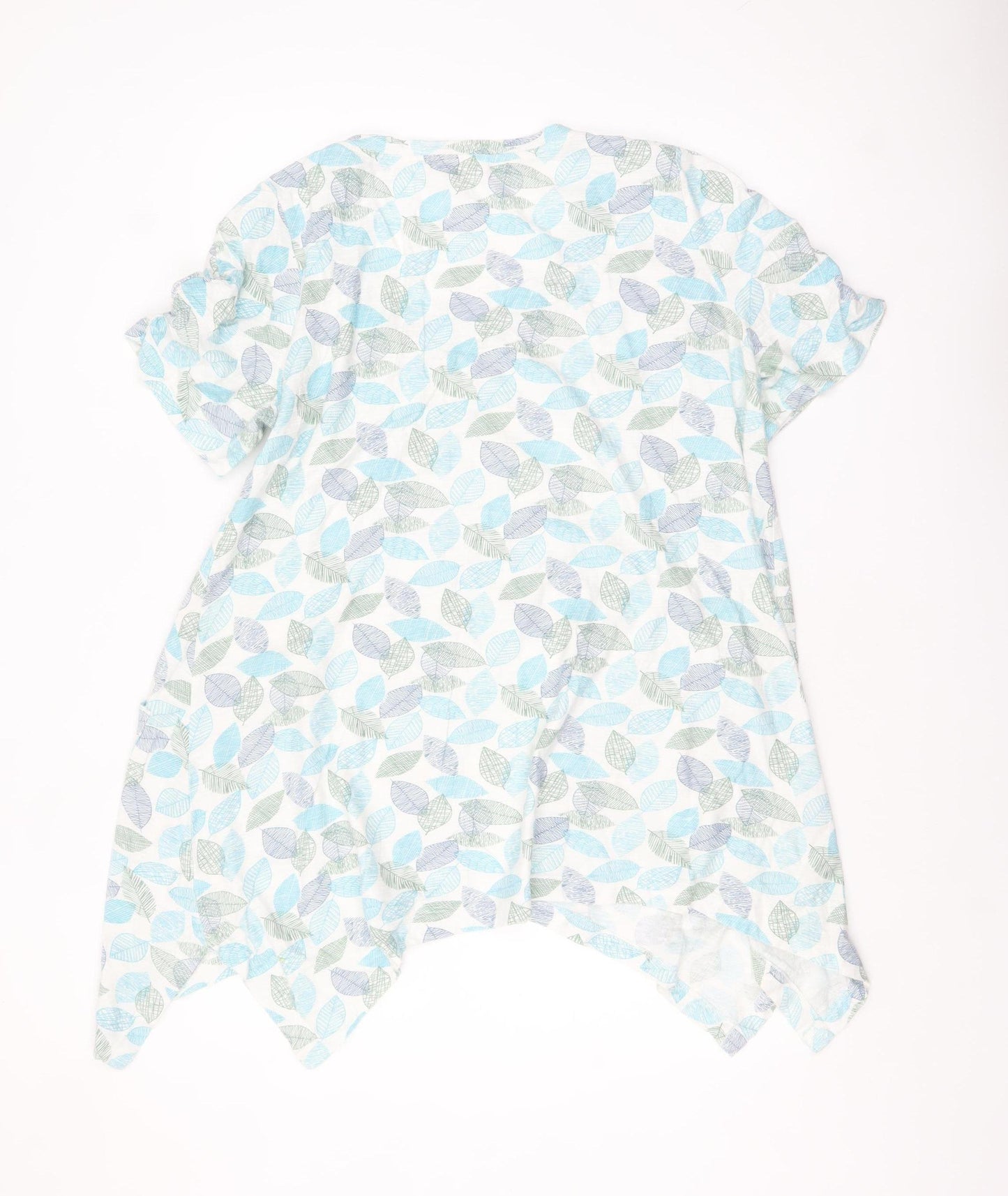 Tara Women Blue Leaf Print Cotton Tunic T-Shirt Size M