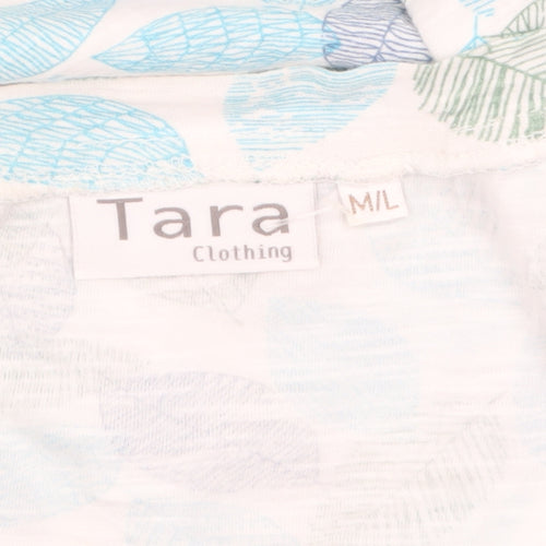 Tara Women Blue Leaf Print Cotton Tunic T-Shirt Size M