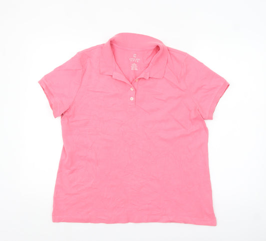 Lands' End Women's Pink Polo Shirt L Petite Cotton Stretch