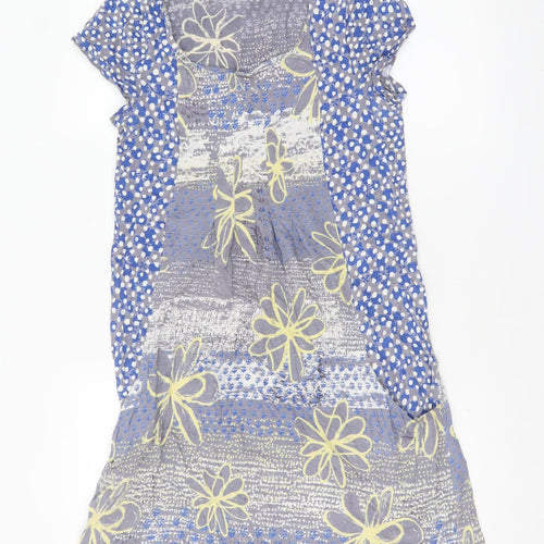 White Stuff Women's Blue Floral Polka Dot Cotton Knee Length Shift Dress Size 8