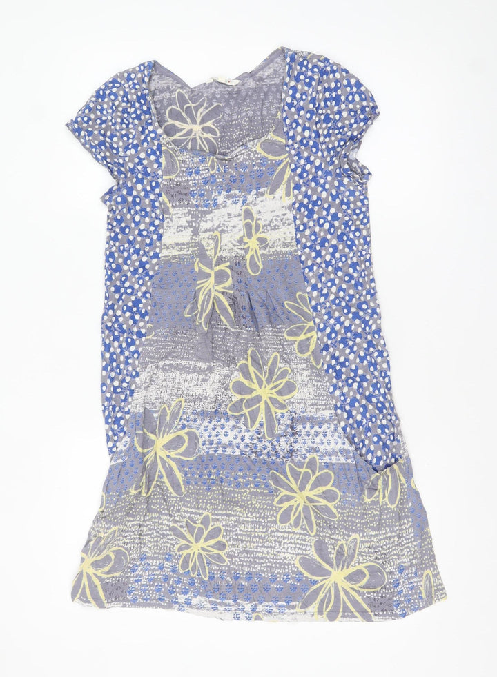 White Stuff Women's Blue Floral Polka Dot Cotton Knee Length Shift Dress Size 8