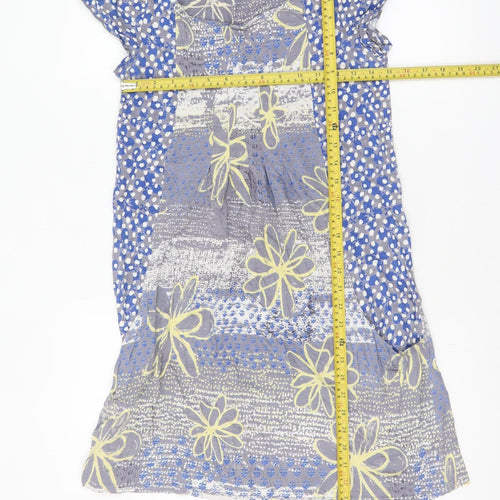 White Stuff Women's Blue Floral Polka Dot Cotton Knee Length Shift Dress Size 8