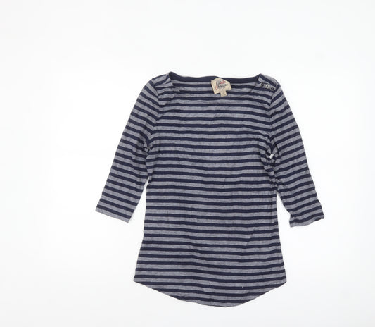 Arabella & Addison Women Blue Striped 3/4 Sleeve Cotton Top Size 14