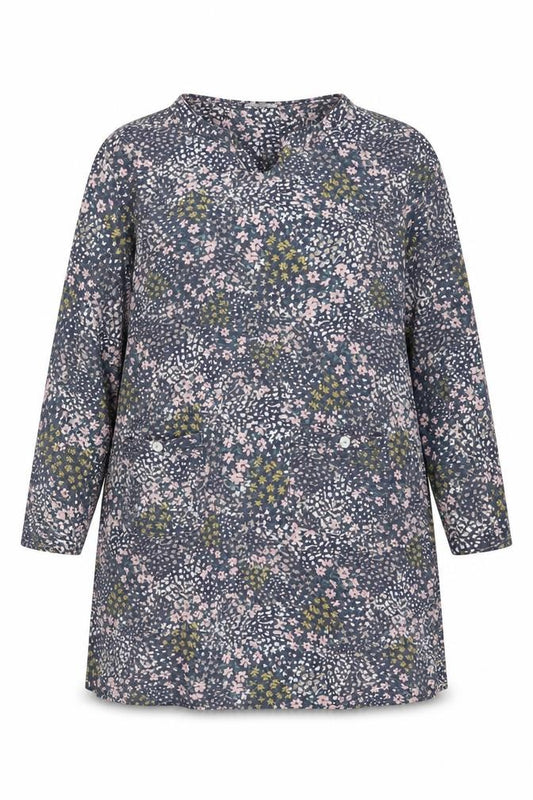 Front view of Bonmarché Women’s Blue Floral Cotton Button-Up Shirt, size UK 16