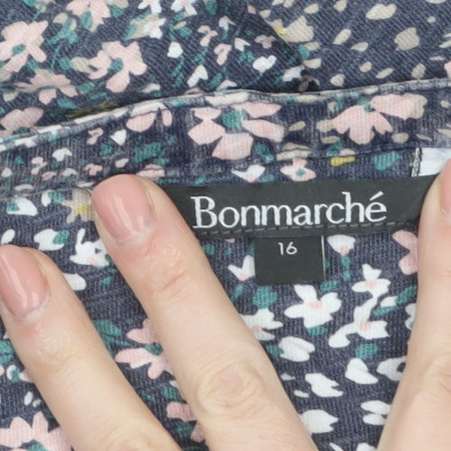 Bonmarché Women’s Blue Floral Cotton Button-Up Shirt Size 16