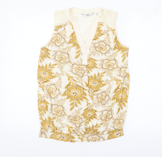 Next Women Beige Floral Sleeveless Viscose Tunic Blouse UK 6