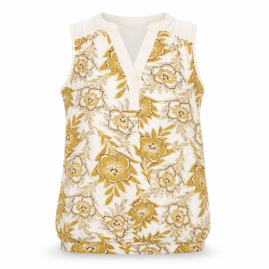 Front view of Next Women Beige Floral Sleeveless Viscose Tunic Blouse UK 6