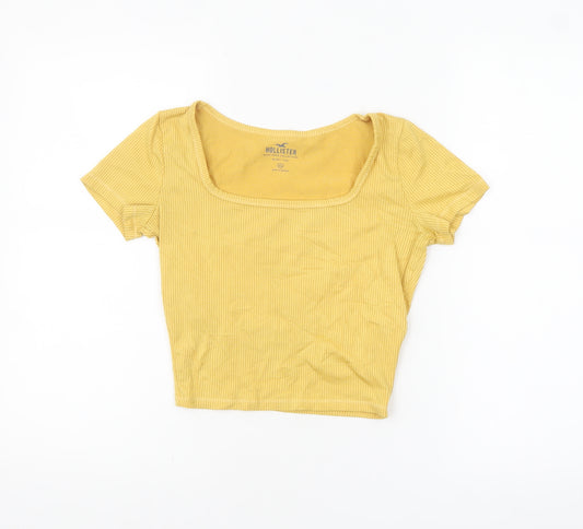 Hollister Womens Yellow Cropped Baby Tee XS Slim Fit Top