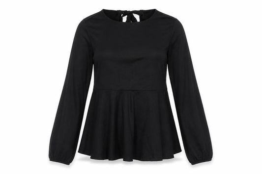 Front view of ASOS Women's Black Long Sleeve Tunic Blouse, size 8