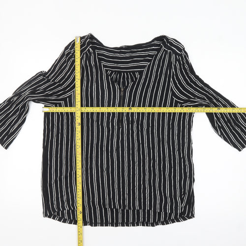 M&Co Women’s Black Striped Petite 3/4 Sleeve Zip Tunic Blouse Size 18