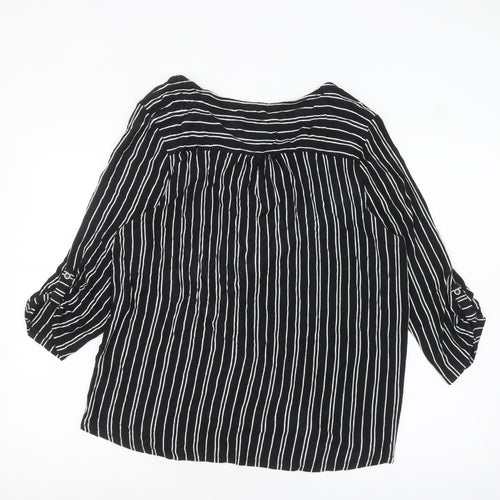 M&Co Women’s Black Striped Petite 3/4 Sleeve Zip Tunic Blouse Size 18