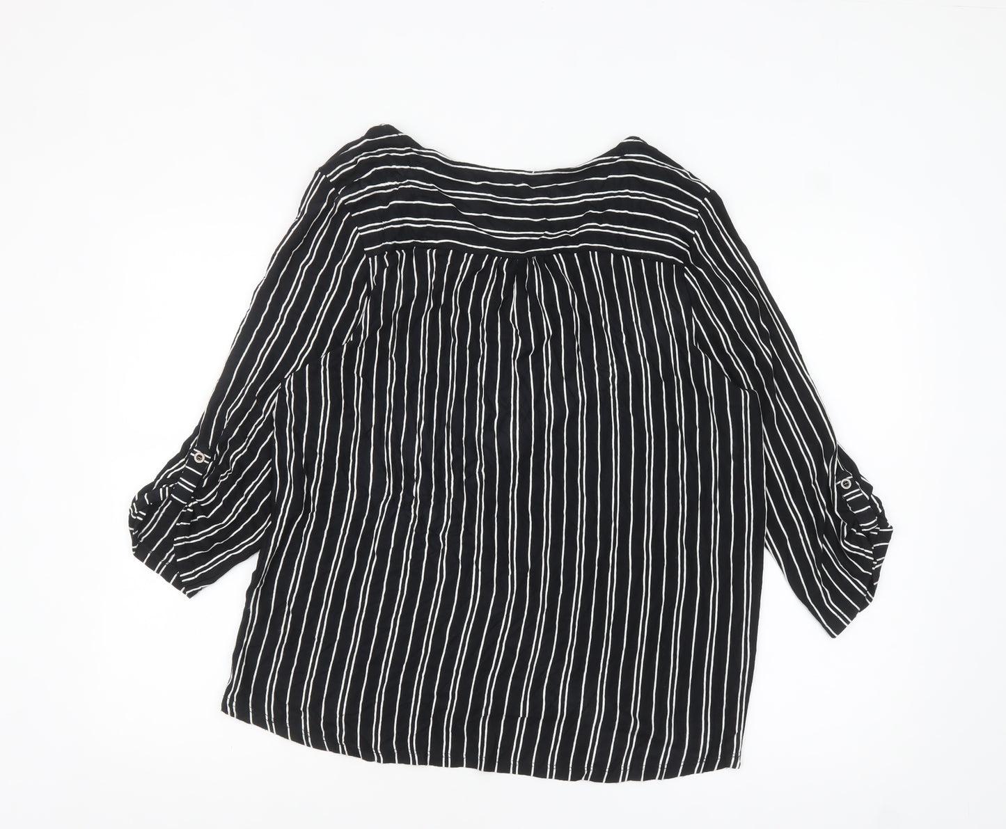M&Co Women’s Black Striped Petite 3/4 Sleeve Zip Tunic Blouse Size 18