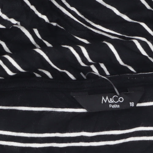M&Co Women’s Black Striped Petite 3/4 Sleeve Zip Tunic Blouse Size 18