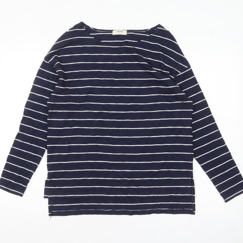 Papaya Women’s Blue Striped Long Sleeve Boat Neck T-Shirt M