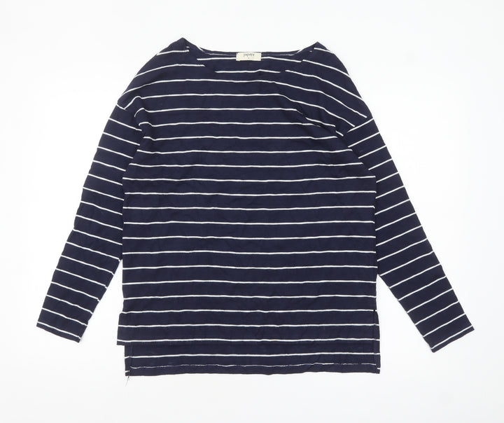 Papaya Women’s Blue Striped Long Sleeve Boat Neck T-Shirt M