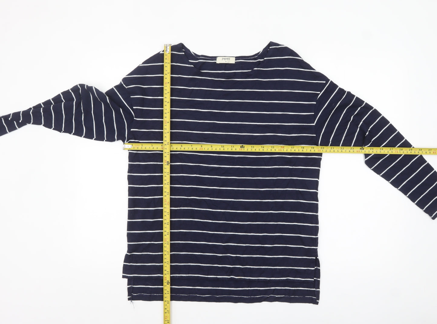 Papaya Women’s Blue Striped Long Sleeve Boat Neck T-Shirt M