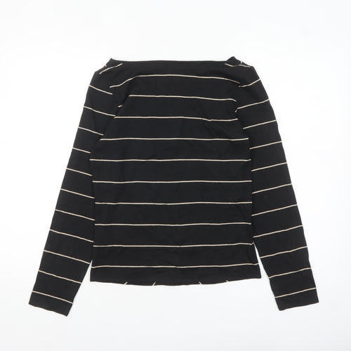 Principles Womens Black Striped Long Sleeve V-Neck Top Size 12