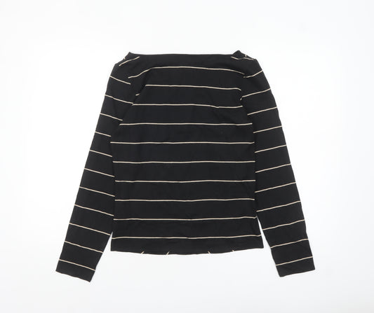 Principles Womens Black Striped Long Sleeve V-Neck Top Size 12