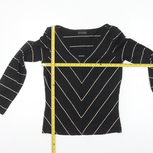 Principles Womens Black Striped Long Sleeve V-Neck Top Size 12