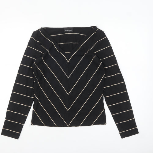 Principles Womens Black Striped Long Sleeve V-Neck Top Size 12