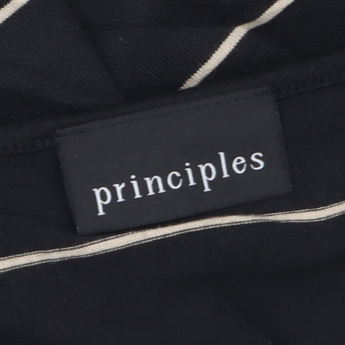 Principles Womens Black Striped Long Sleeve V-Neck Top Size 12