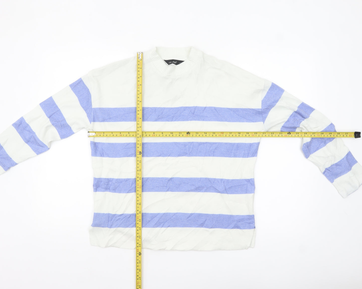 F&F Women’s Blue Striped Crew Neck Knit Jumper Size S