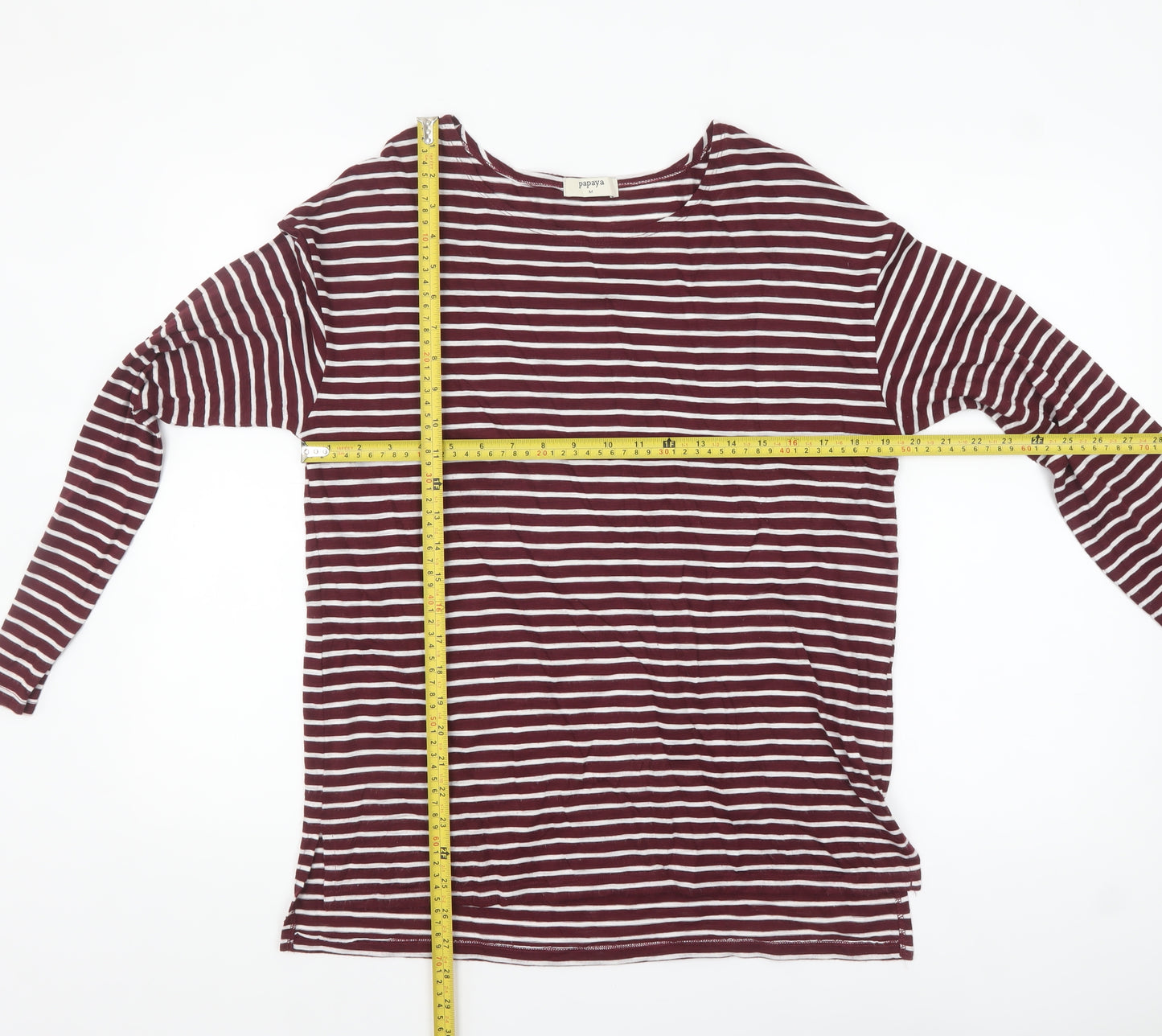 Papaya Womens Red White Striped Long Sleeve Jersey Top Size M